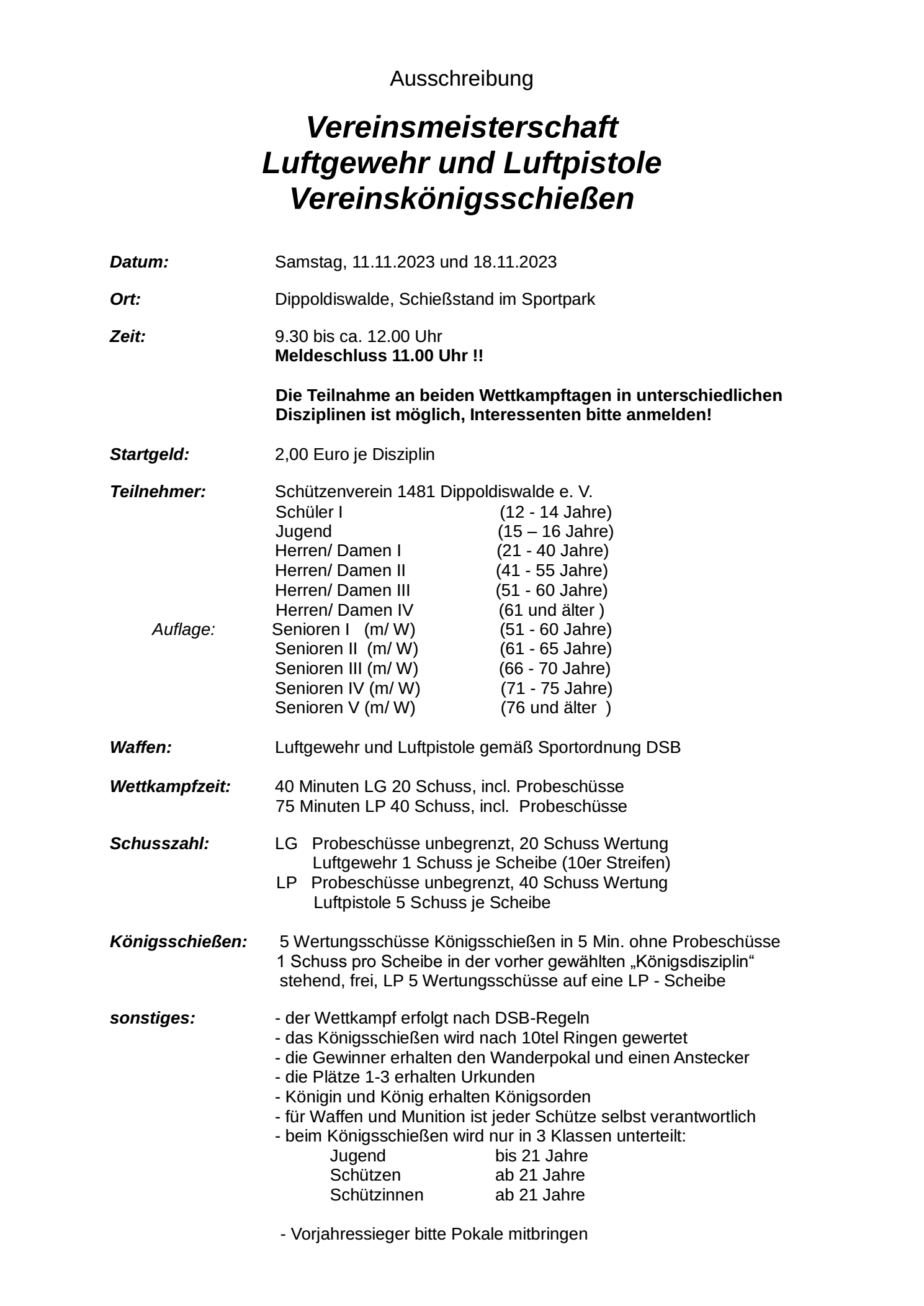 Ausschreibung VM Praktische Flinte